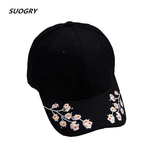 Suogry Cap Women Black Pink Baseball Cap Women Black Flowers White Caps