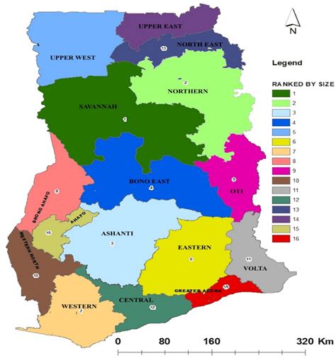 Map Of Ghana Showing The Sixteen Regions Where Sampling Of Views Was