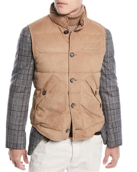 Brunello Cucinelli Men S Quilted Suede Button Front Vest Brunello