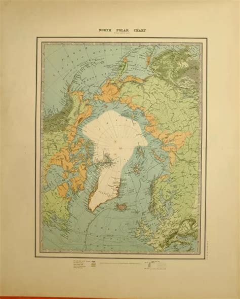 1880 ANCIEN CARTE Nord Polar Chart Explores Islande Greenland