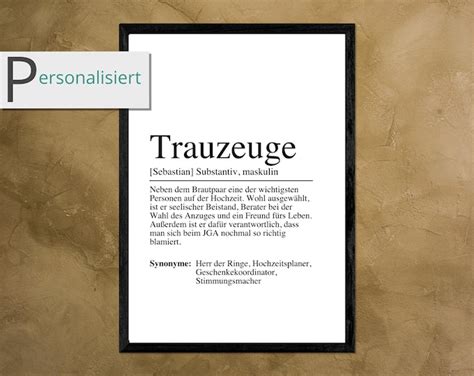 TRAUZEUGE Definition Poster Bild DIN A4 Geschenk Zur Etsy De