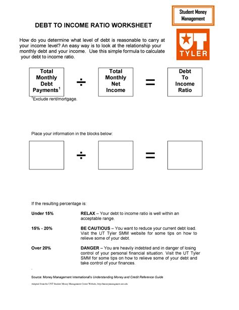 Debt Income Ratio For Dummies DEBT TO INCOME RATIO WORKSHEET How Do