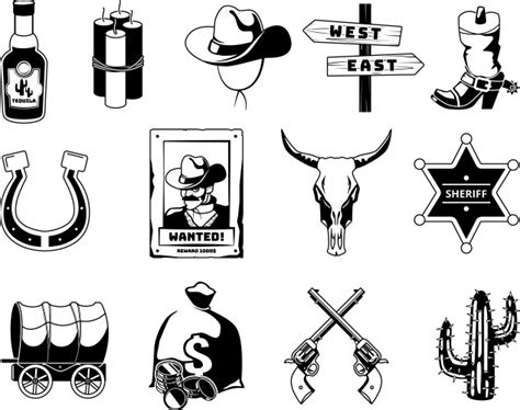 Cowboy And Western Attributes Black Objects Vector Image