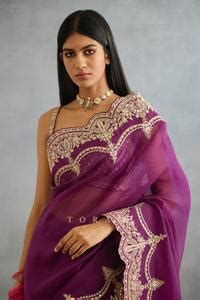 Buy Purple Silk Organza Embroidery Dori Gul Rez Idika Border Saree For