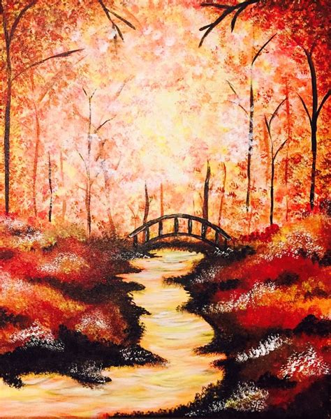 Bridge under the Autumn Forest | Landscape, Landscape paintings, Skyscape