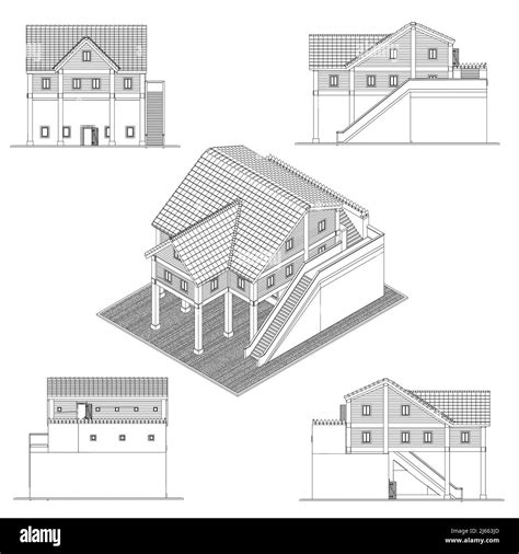 Conjunto Con Contornos De Casas Detalladas De L Neas Negras Aisladas