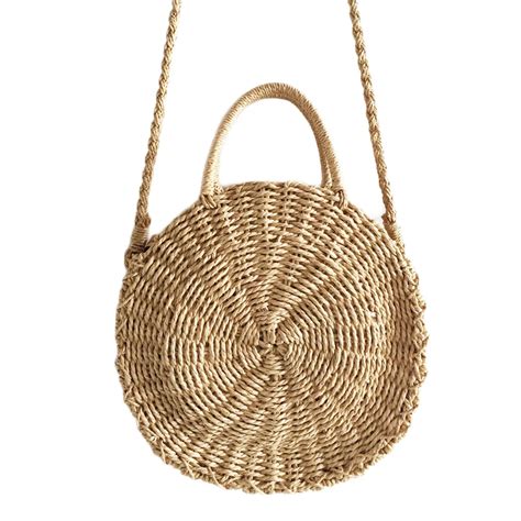 Women Woven Round Rattan Straw Bag Bali Bohemian Beach Circle Bag