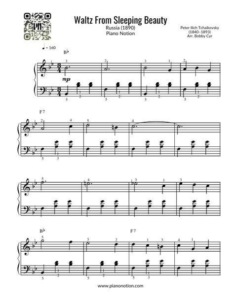 Waltz From Sleeping Beauty Tchaikovsky Piano Solo Arr Bobby Cyr By Piano Notion Sheet