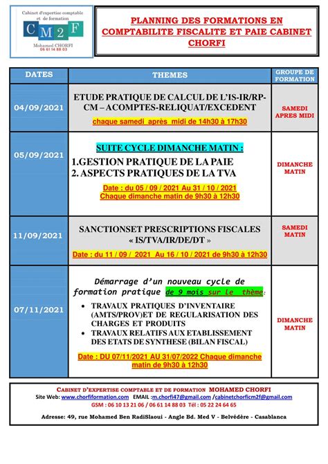 Plan Des Séminaires Et Formations En Comptabilité Fiscalité Et Paie