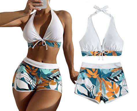 STRÓJ KĄPIELOWY BIKINI SPODENKI SZORTY TOP BOHO KWIATY WYSZCZUPLAJĄCY