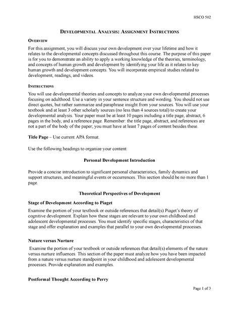 Developmental Analysis Assignment Instructions HSCO 502 DEVELOPMENTAL