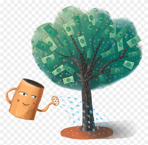 Illustration Of A Watering Can Watering A Growing Money Plant Leaf