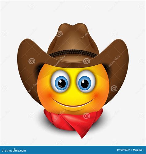 Cute Smiling Emoticon Wearing Cowboy Hat, Emoji, Smiley - Vector Illustration Stock Vector ...