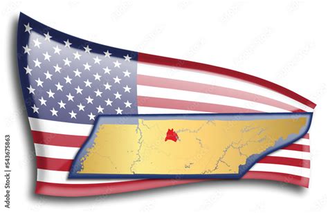 U.S. states - map of Tennessee against an American flag. Rivers and ...