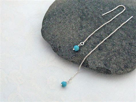 Turquoise Threader Earrings Sterling Silver Long Chain Etsy