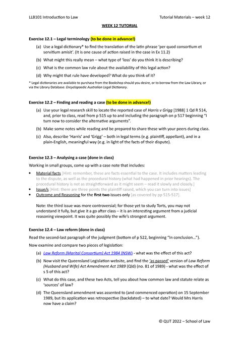 Week 12 Tutorial Llb101 Introduction To Law Tutorial Materials Week