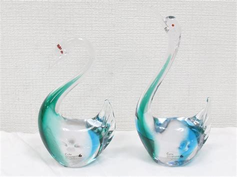 Kamei Glass カメイガラス スワン 2匹セット ガラス Glass Cute Ornament 置物 オーナメント 白鳥 オブジェ