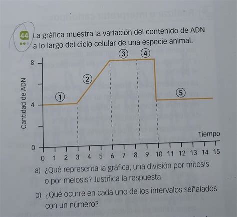 44 La gráfica muestra la variación del contenido de ADN a lo largo del