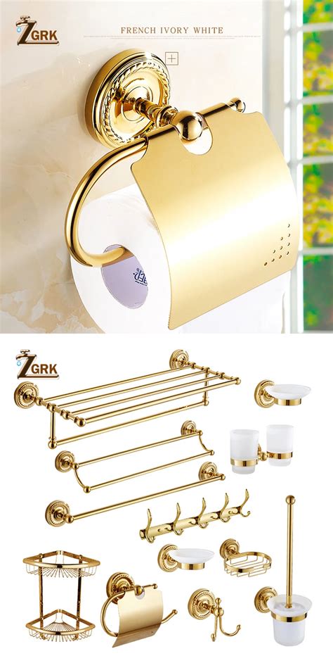 Zgrk Bathroom Accessories Solid Brass Golden Toilet Paper Holder Towel Rack Tissue Holder