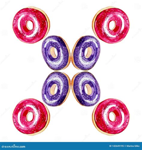 Watercolor Pattern Donuts In Multicolor Glaze Illustration Isolated On