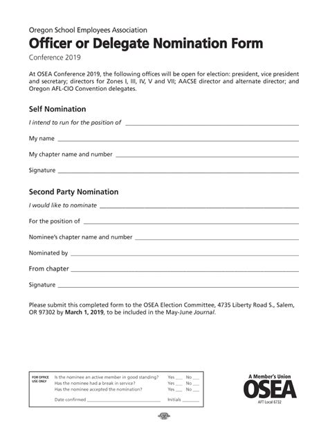 2019 OR Officer Or Delegate Nomination Form OSEA Fill Online