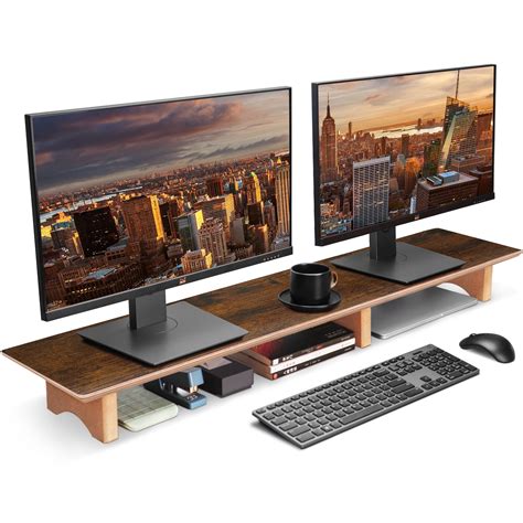 Aothia Large Dual Monitor Stand Wooden Riser Supports Laptop Computer