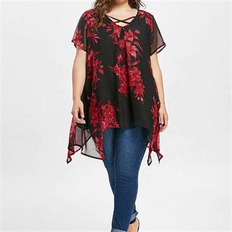 Plus Size Chiffon Tunic For Women Oversized Floral Printed Etsy Canada