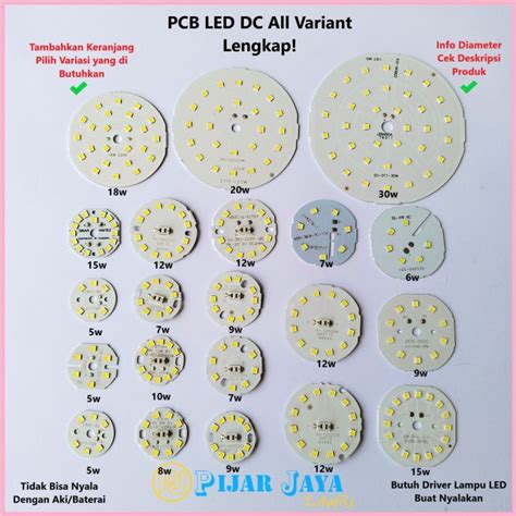 PCB LED DC All Varian Watt Lengkap 5W 6W 7W 8W 9W 10W 12W 15W 18W 20W