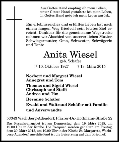 Traueranzeigen Von Anita Wiesel Ga Trauer De