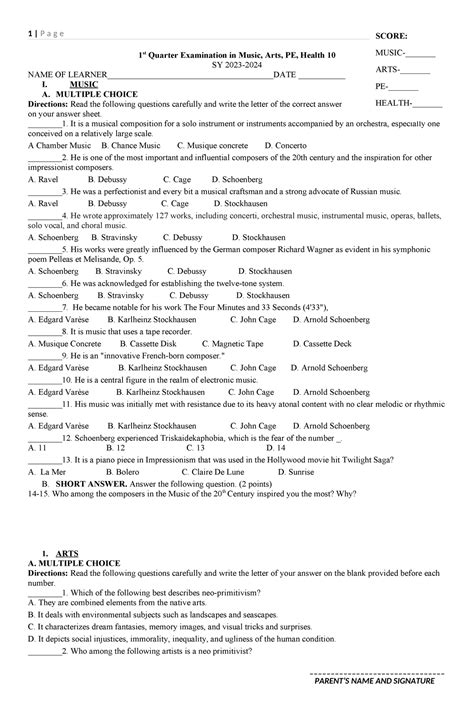 Mapeh St Pt First Periodic Test In Science St Quarter