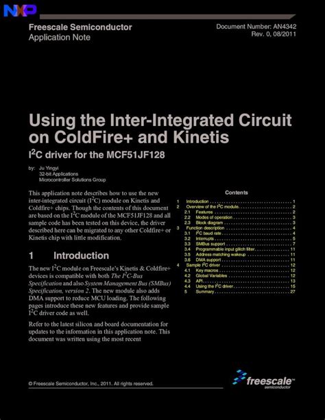 PDF Using I2C On Coldfire And Kinetis MCUs Using The Inter