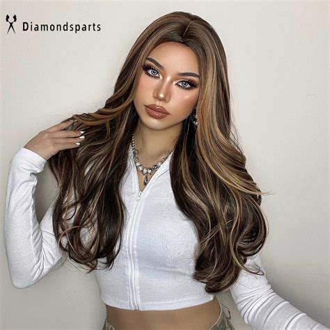 Highlight Brown Blonde Daily Wigs Long Wavy Synthetic Hair Women