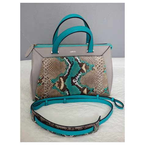 Lancel Lison Cuir Python Gris Imprim Python Marron Clair Turquoise Ref