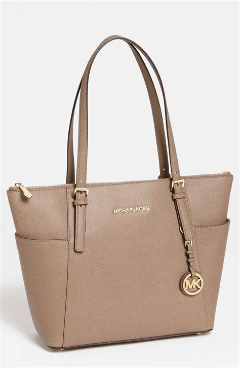 Michael Michael Kors Jet Set Leather Tote In Beige Dark Dune Lyst