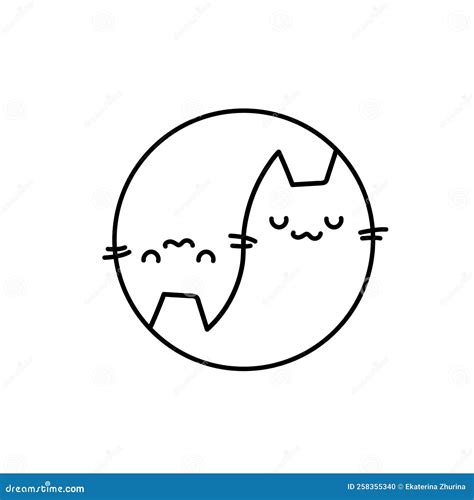 Cute Cats In A Circle Yin Yang Catslinear Drawing Stock Vector