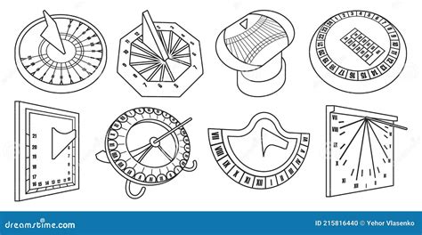 Sundial Isolated Outline Set Icon Vector Illustration Sun Watch On White Background Vector