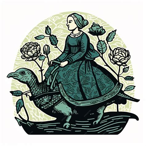 Premium Ai Image A Woman Riding A Turtle With A Flower In Her Hand