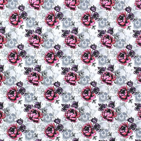 Tissu jersey coton Flower Têtes de mort Halloween Skulls Fräulein von