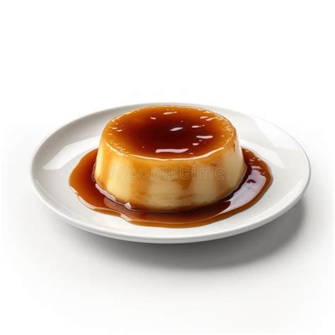 Delicious Spanish Flan With Caramel Sauce On A Plate Isolated On White