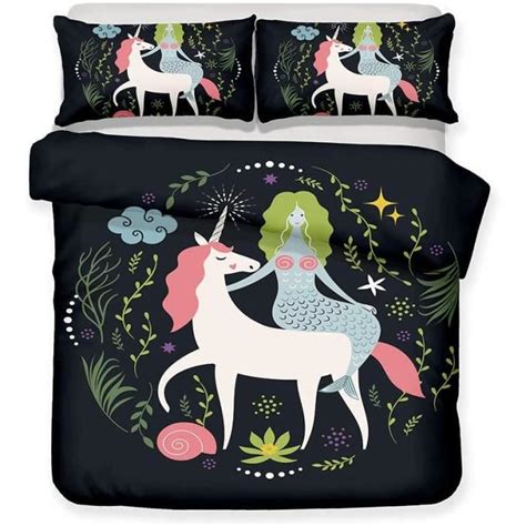 Housse De Couette X Cm Licorne Et Sir Ne Fermeture Clair Cach E