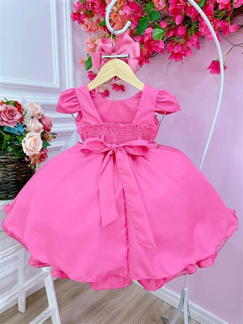 Vestido Infantil Rosa Chiclete Cinto P Rolas Damas Casamento Rosa