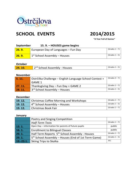 school Events Calendar