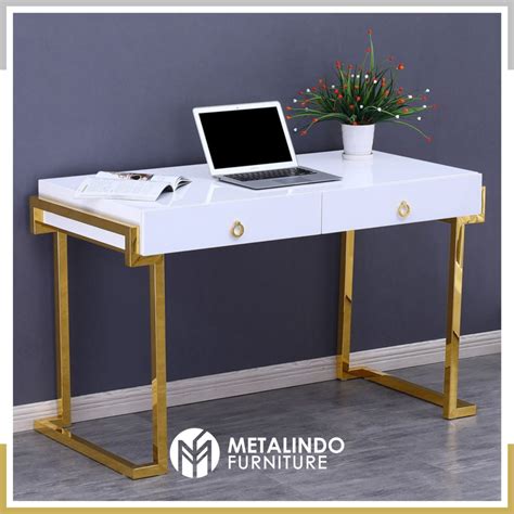 Meja Kerja Minimalis Modern Kaki Stainless Gold Metalindo Furniture