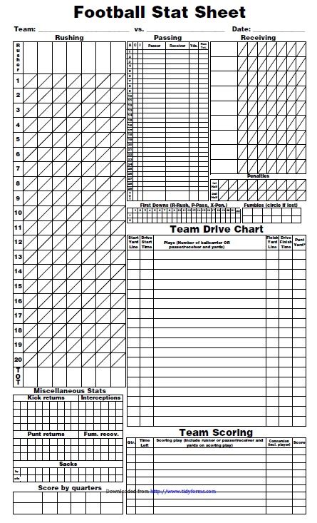 Printable Football Score Sheets