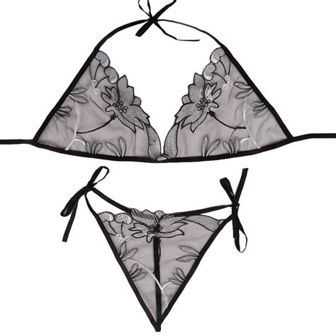 Women Lace Underwear Transparent Bra Panties Set T Back Sexy Lingerie G