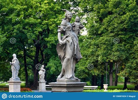 Sandstone Statues In The Saxon Garden Warsaw Poland Made Before