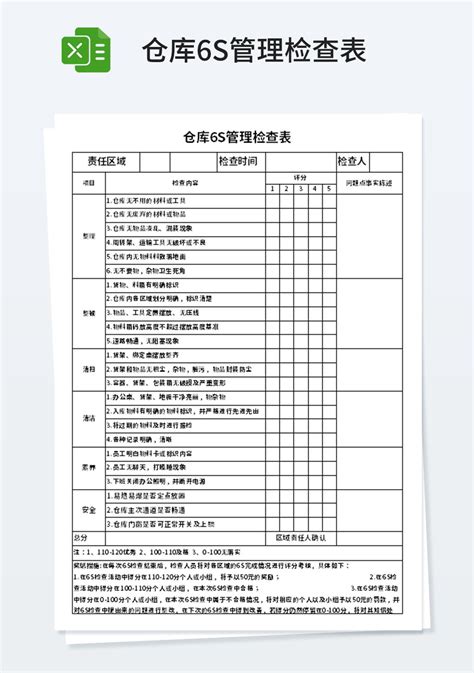 仓库6S管理检查表 仓储购销Excel模板下载 蓝山办公