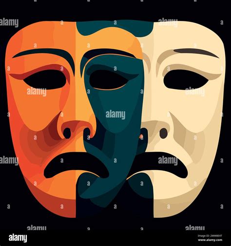 Object Dramatic Theater Masks Minimalistic Colorful Vector Illustration