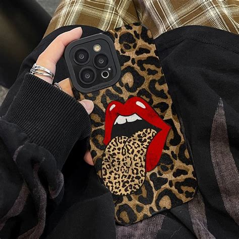 Funda De Tel Fono Con Estampado De Leopardo Y Labios Rojos Funda De