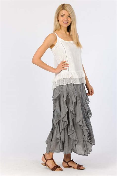 Lace Ruffle Skirt - Charcoal / Gray